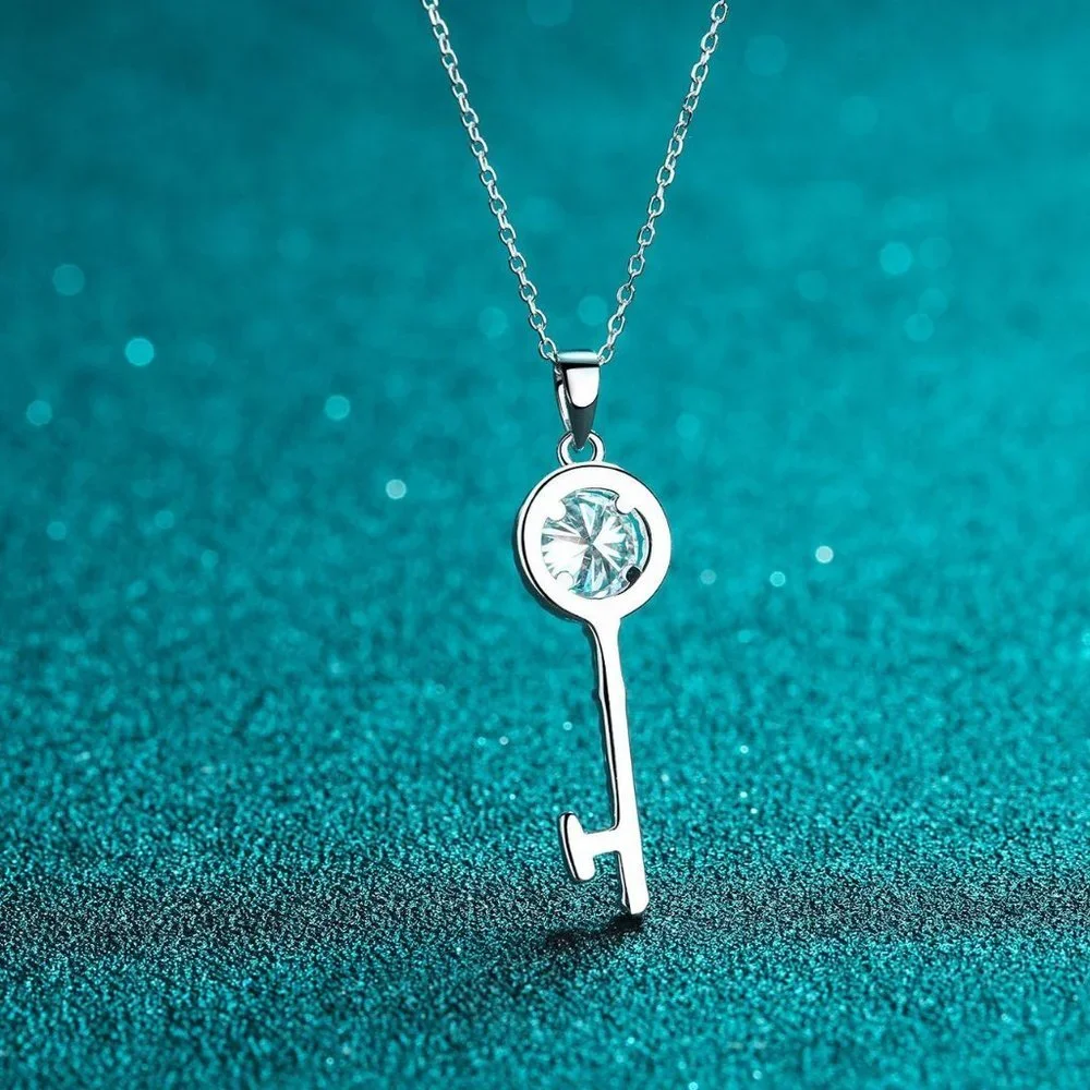 Certified 1ct. t.w. Moissanite Diamond Key Necklace NEW